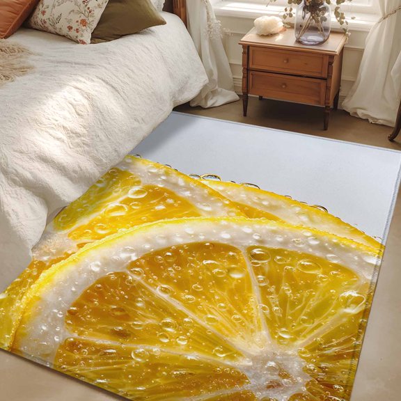Area Rug 48×72in, Watercolor Yellow Lemon Slices Floor Carpet Living Room Rug, Summer Fruit Non-Slip Welcome Mat Indoor Rugs for Bedroom Dining Room