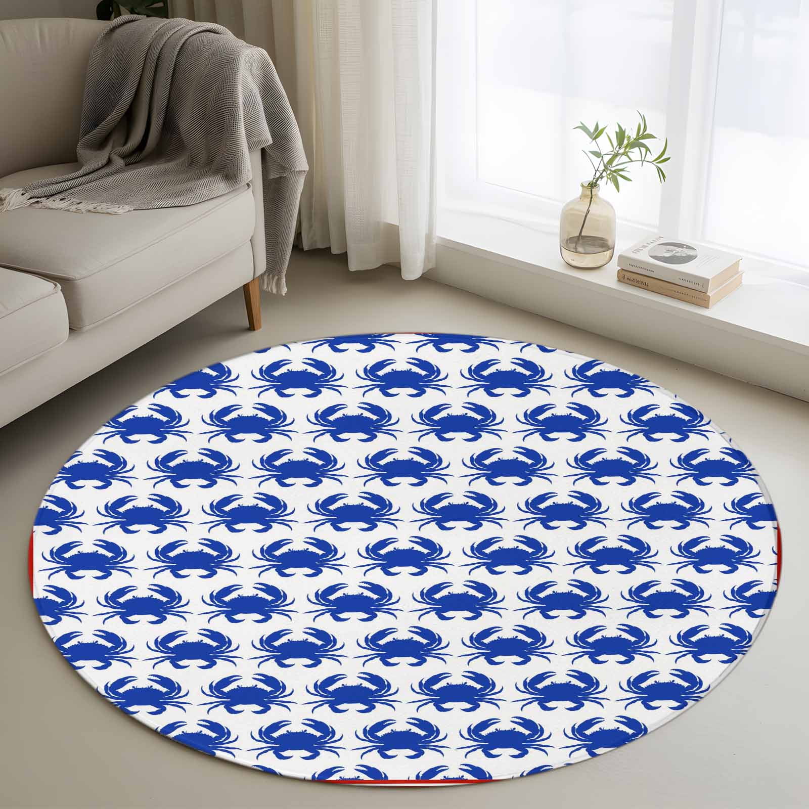 Area Rug 48in, Abstract Blue Crab Pattern Floor Carpet Living Room Rug ...
