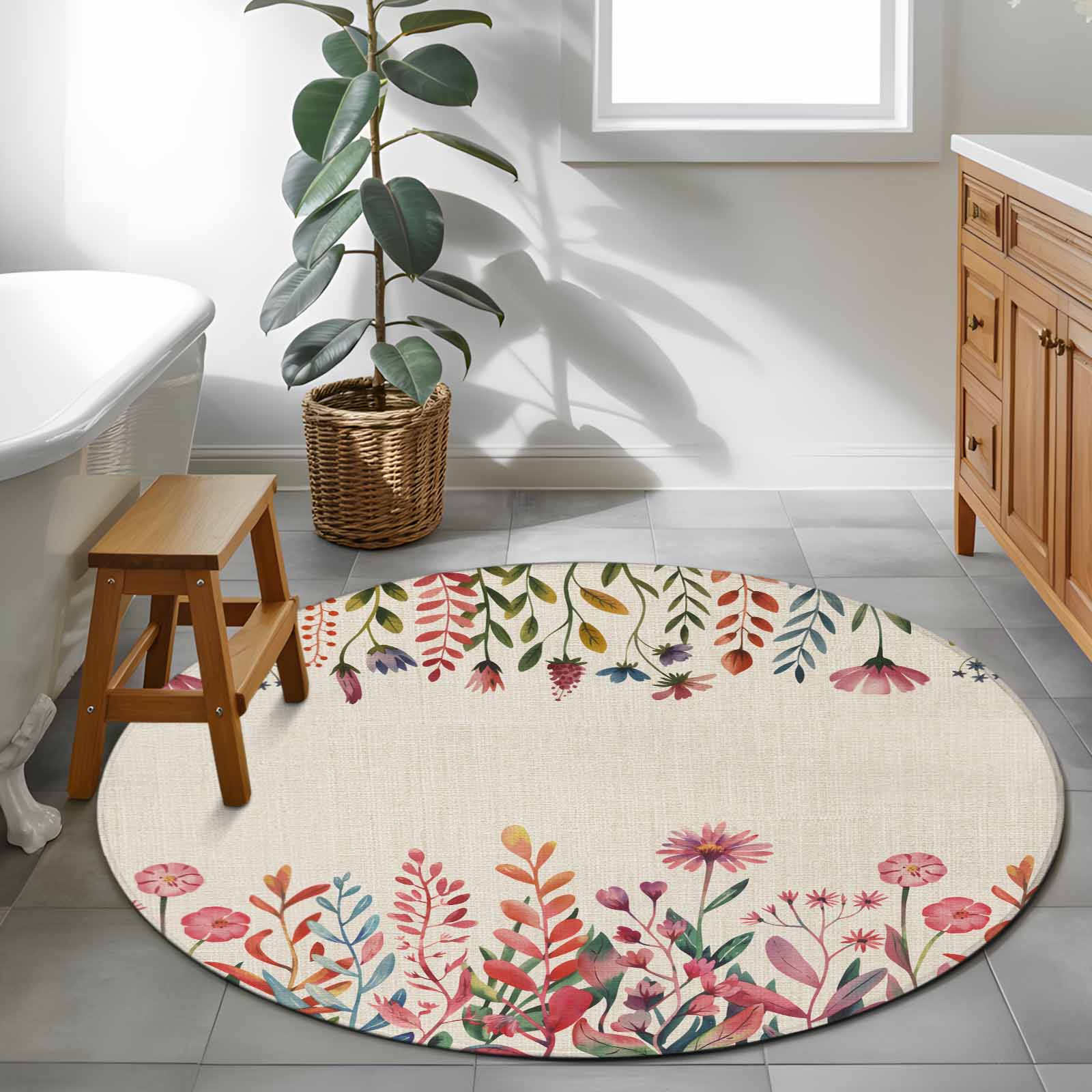 Area Rug 48in, Abstract Colorful Wild Flower Floor Carpet Living Room ...