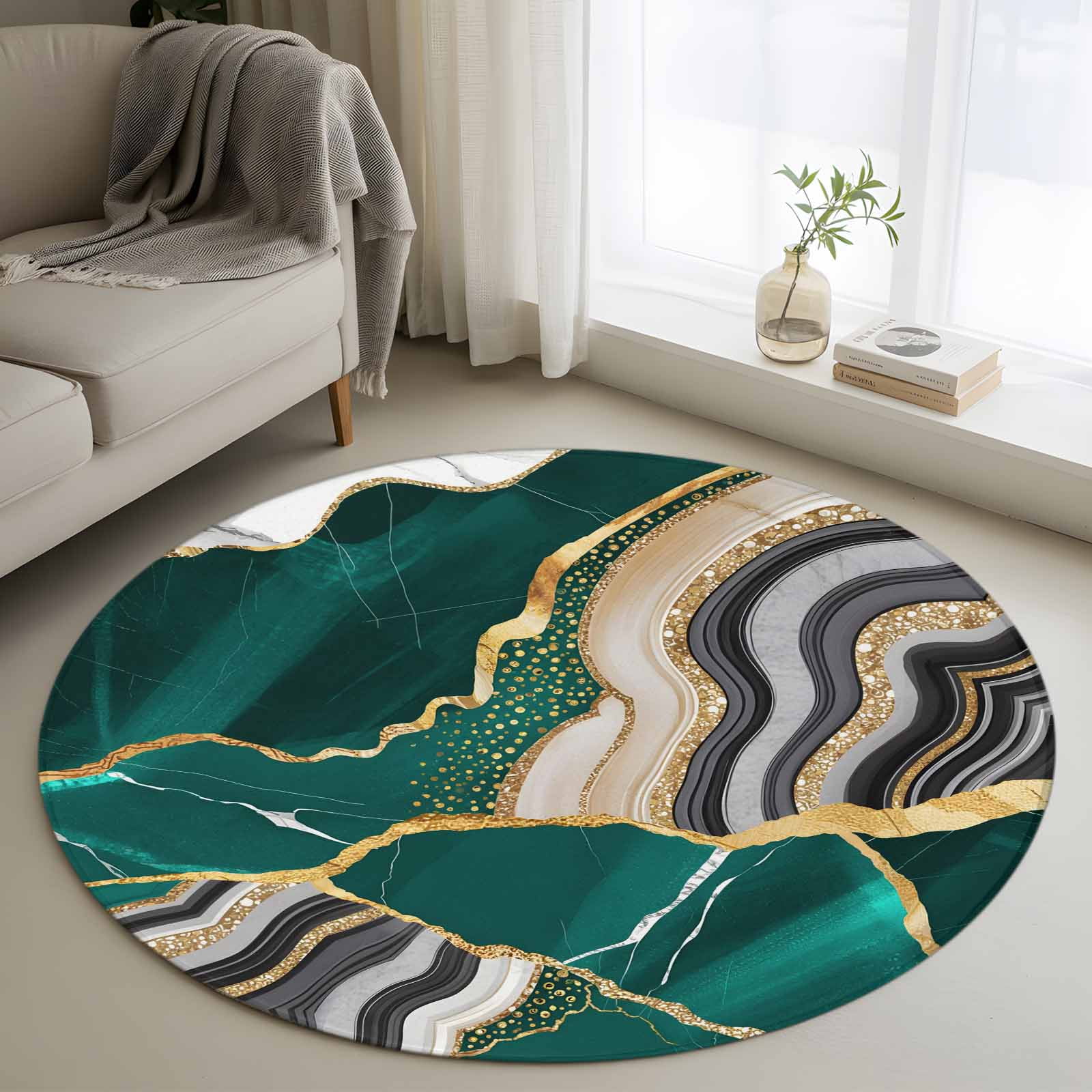 Area Rug 48in, Abstract Flowing Marble Fluid Art Floor Carpet Living ...