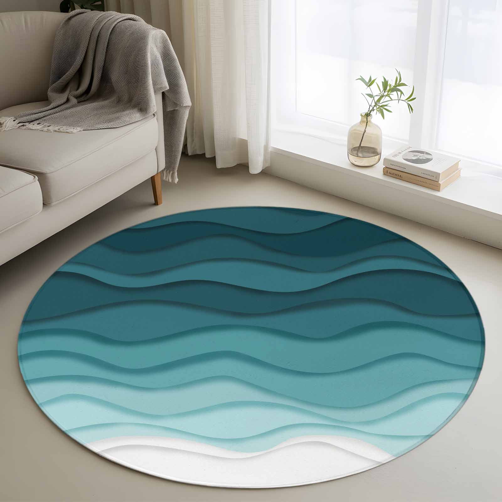 Area Rug 48in, Abstract Ocean Sea Wave Water Ripple Floor Carpet Living ...