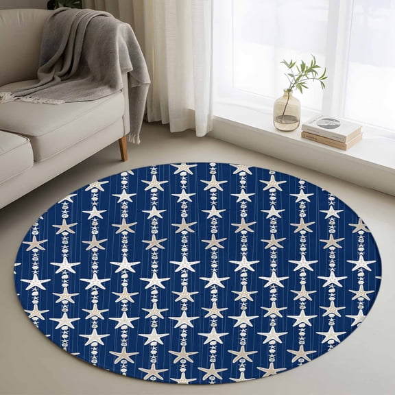 Area Rug 48in, Abstract Star Line Floor Carpet Living Room Rug, Pentagram on Blue Background Non-Slip Welcome Mat Indoor Rugs for Bedroom Dining Room