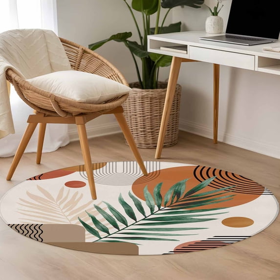 Area Rug 48in, Abstract Stripe Leaf Floor Carpet Living Room Rug, Boho ...