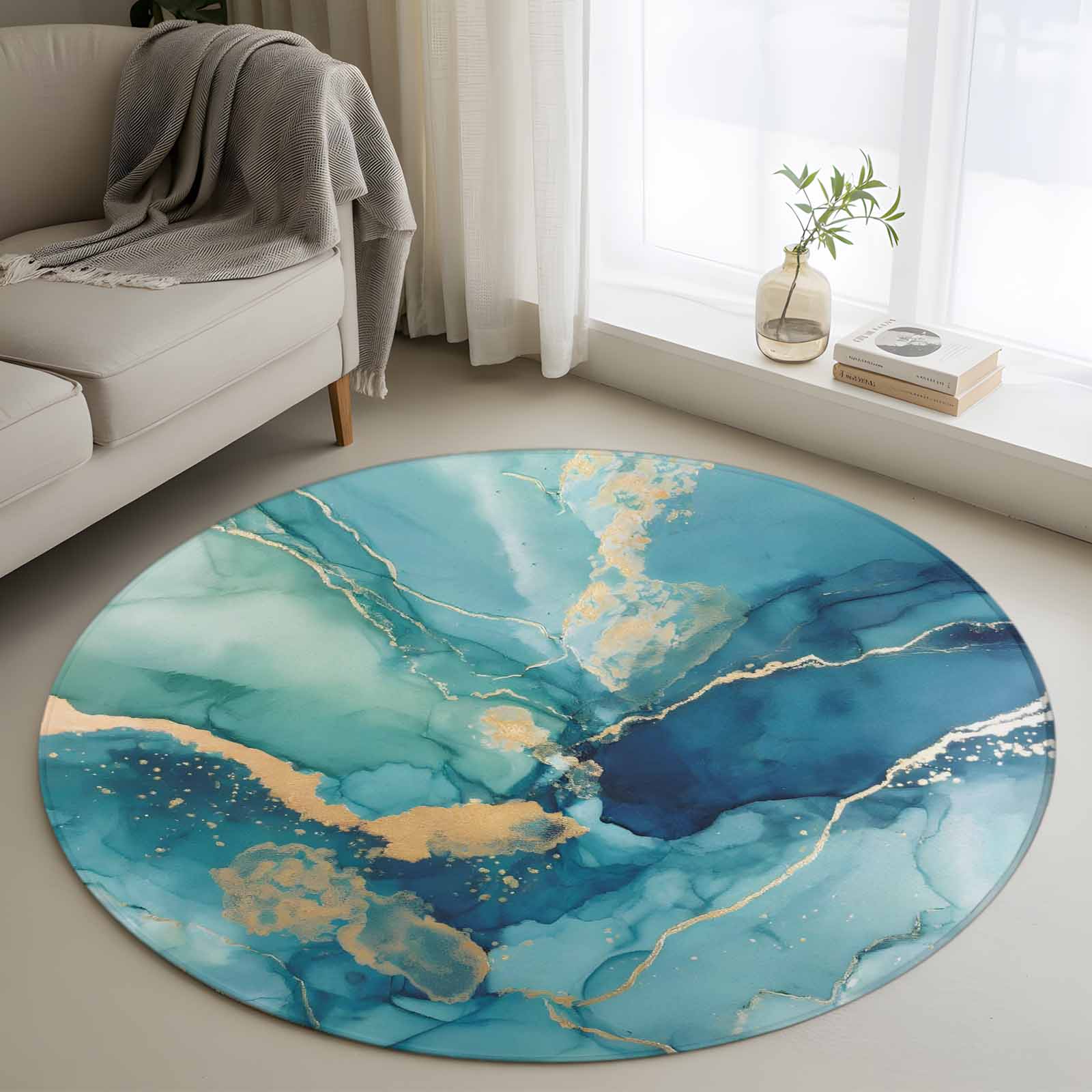 Area Rug 48in, Abstracts Turquoise Marble Stripe Floor Carpet Living ...