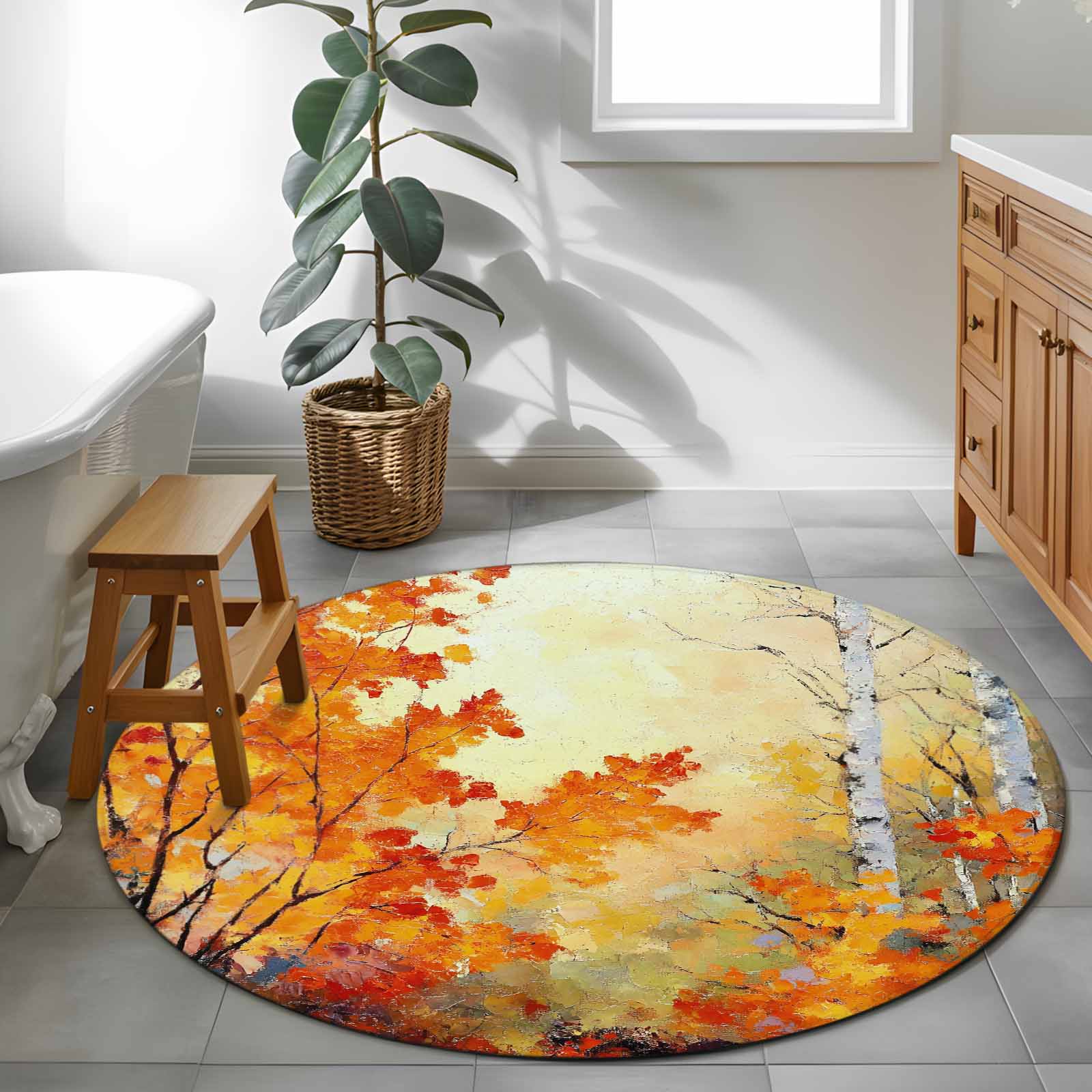 Area Rug 48in, Autumn Maple Leaves Orange Gradient Floor Carpet Living ...