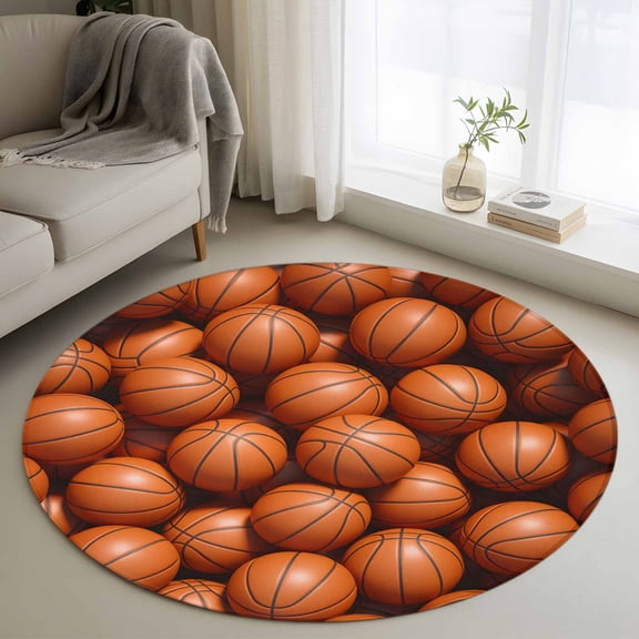 Area Rug 48in, Basketball Balls Pattern Floor Carpet Living Room Rug, Outdoor Sports Non-Slip Welcome Mat Indoor Rugs for Bedroom Dining Room