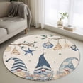 thumbnail image 1 of Area Rug 48in, Blue Gnome on Vintage Linen Floor Carpet Living Room Rug, Summer Ocean Shell Starfish Non-Slip Welcome Mat Indoor Rugs for Bedroom Dining Room, 1 of 9