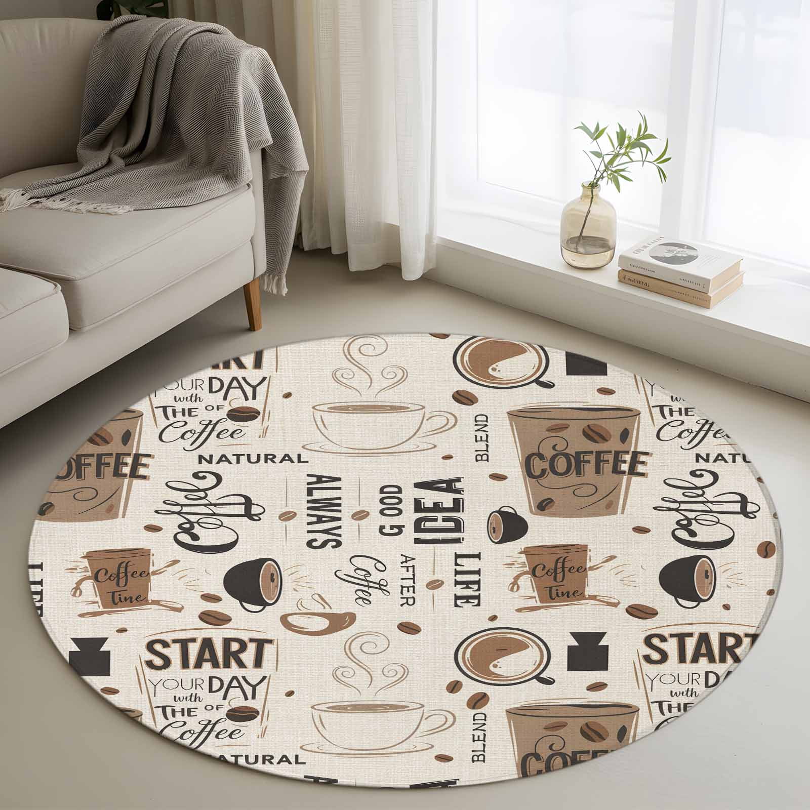 Cafe Rugs Area Rug 48in, Cafe Coffee Bean Letter Back Floor Carpet Living Room ...