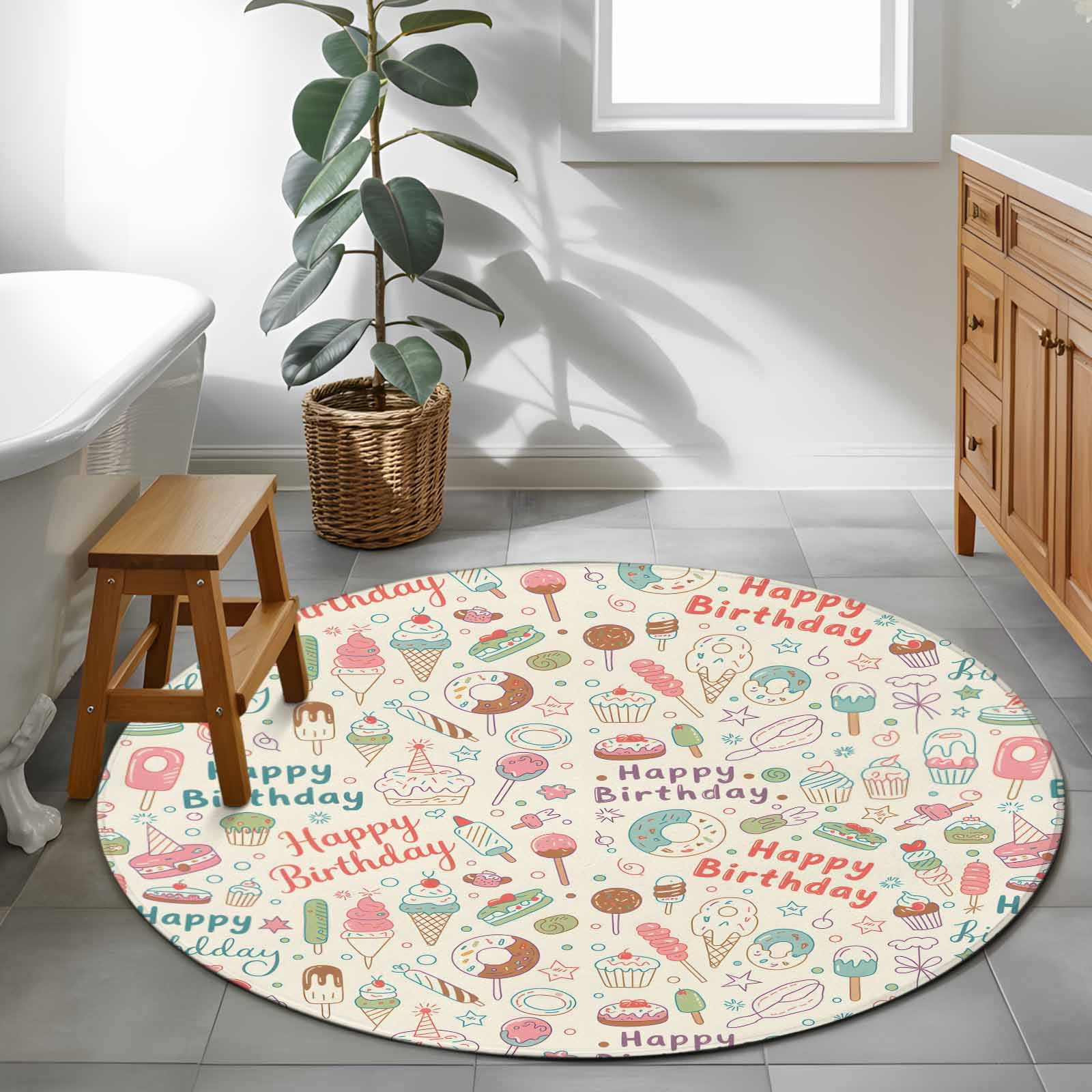 Area Rug 48in, Cartoon Cake Donuts Star Floor Carpet Living Room Rug ...