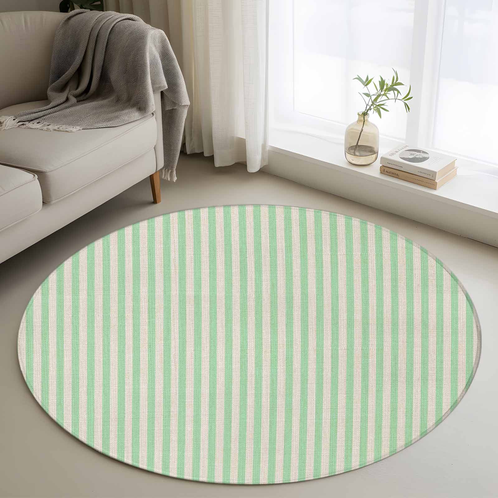 Area Rug 48in, Classic Green Stripes Line Floor Carpet Living Room Rug ...