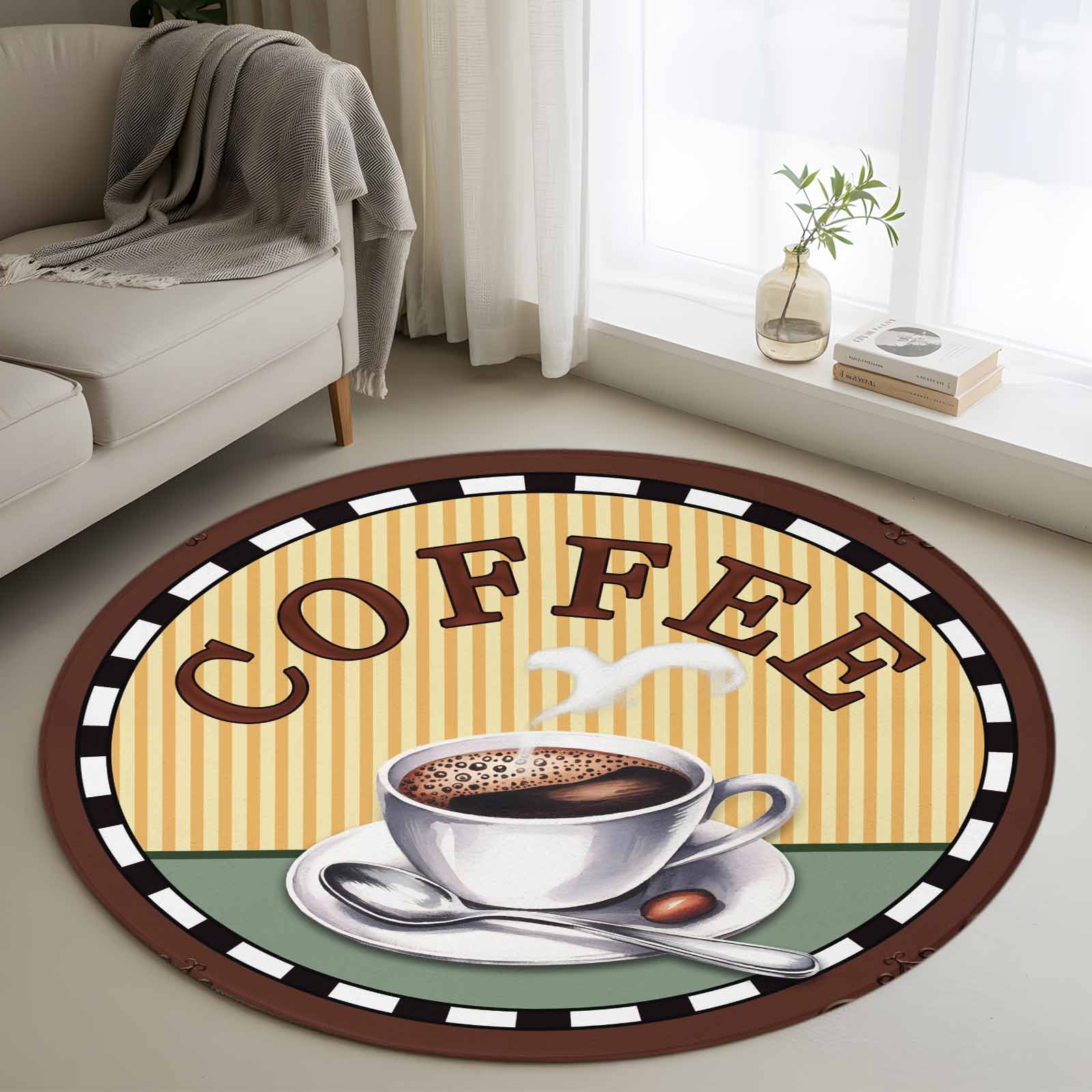 Area Rug 48in, Coffee Cup Farm Flower Damask Floor Carpet Living Room ...