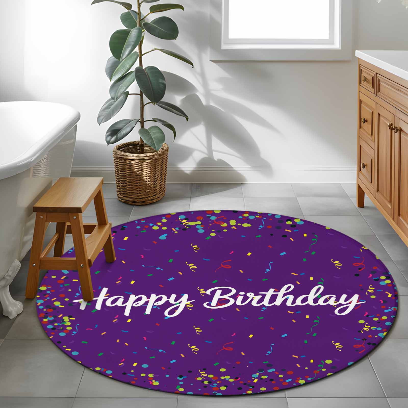 Celebration Rug Area Rug 48in, Colorful Happy Birthday Floor Carpet Living Room Rug ...