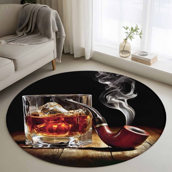 Area Rug 48in, Country Style Whiskey with Ice Floor Carpet Living Room Rug, Farm Wood Board Non-Slip Welcome Mat Indoor Rugs for Bedroom Dining Room