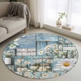 thumbnail image 1 of Area Rug 48in, Farm Daisies Flowers Floor Carpet Living Room Rug, White Floral on Blue Wood Non-Slip Welcome Mat Indoor Rugs for Bedroom Dining Room, 1 of 9