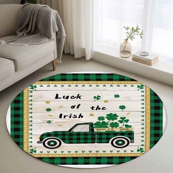 Coins Area Rug Area Rug 48in, Farm Truck St. Patrick's Day Green Clover Floor Carpet ...