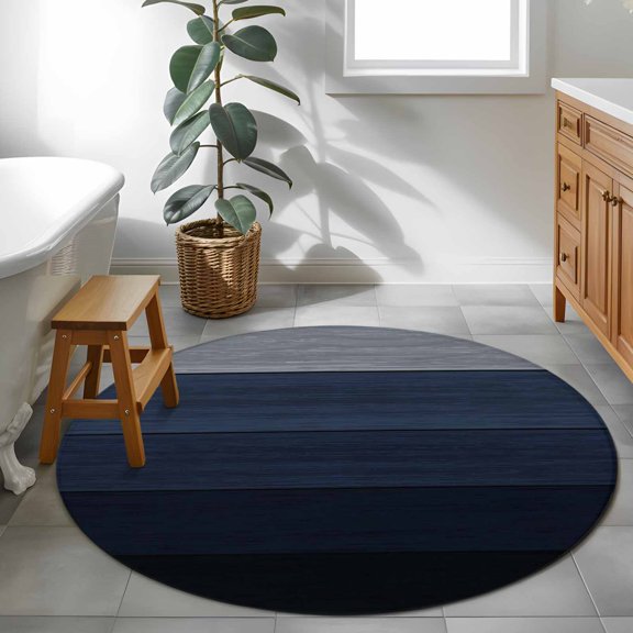 Area Rug 48in, Farmhouse Dark Wood Plank Floor Carpet Living Room Rug, Country Retro Gradient Wooden Non-Slip Welcome Mat Indoor Rugs for Bedroom Dining Room