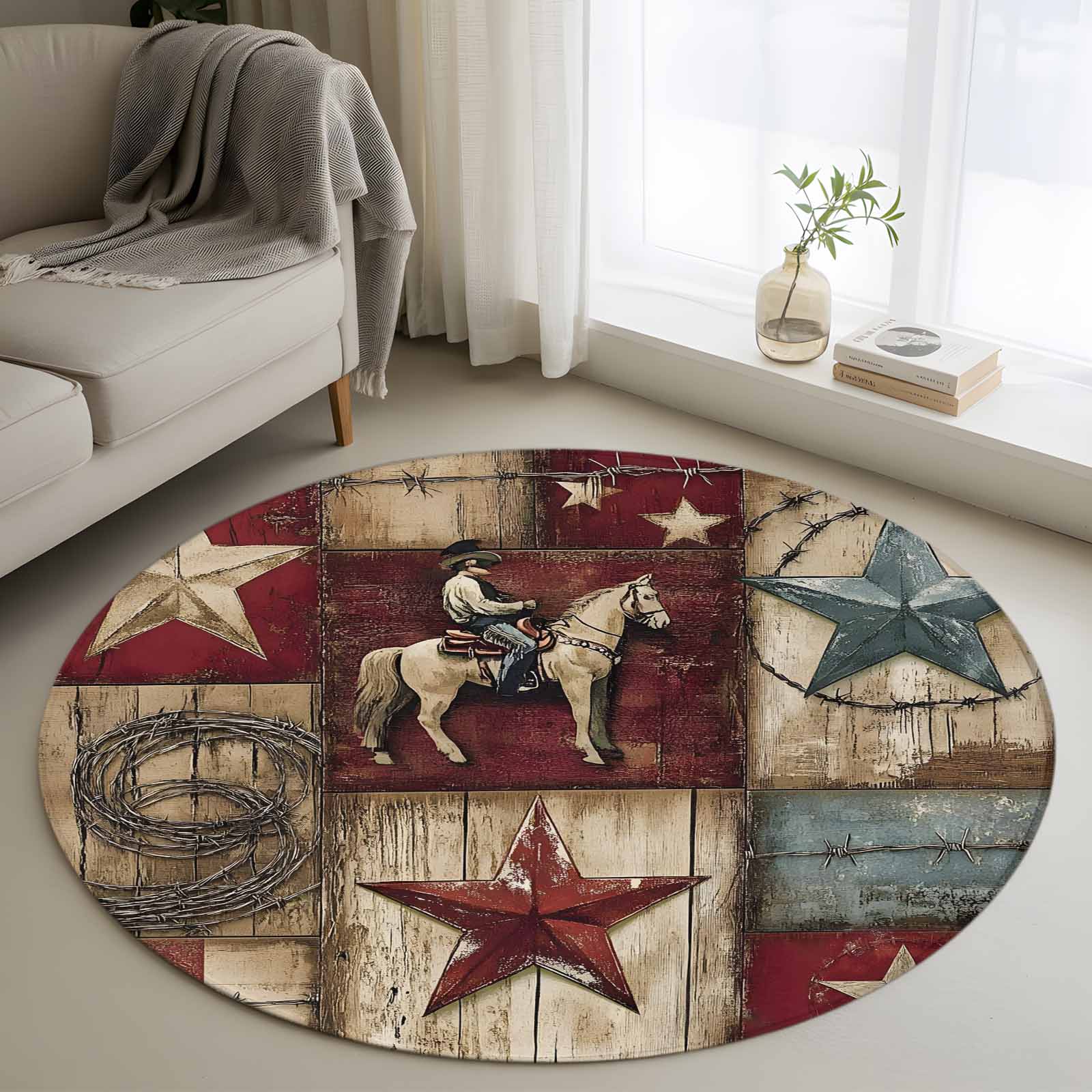 Rustic Star Rugs Entry Rug Area Rug 48in, Farmhouse Western Cowboy Vintage Wood Floor Carpet ...
