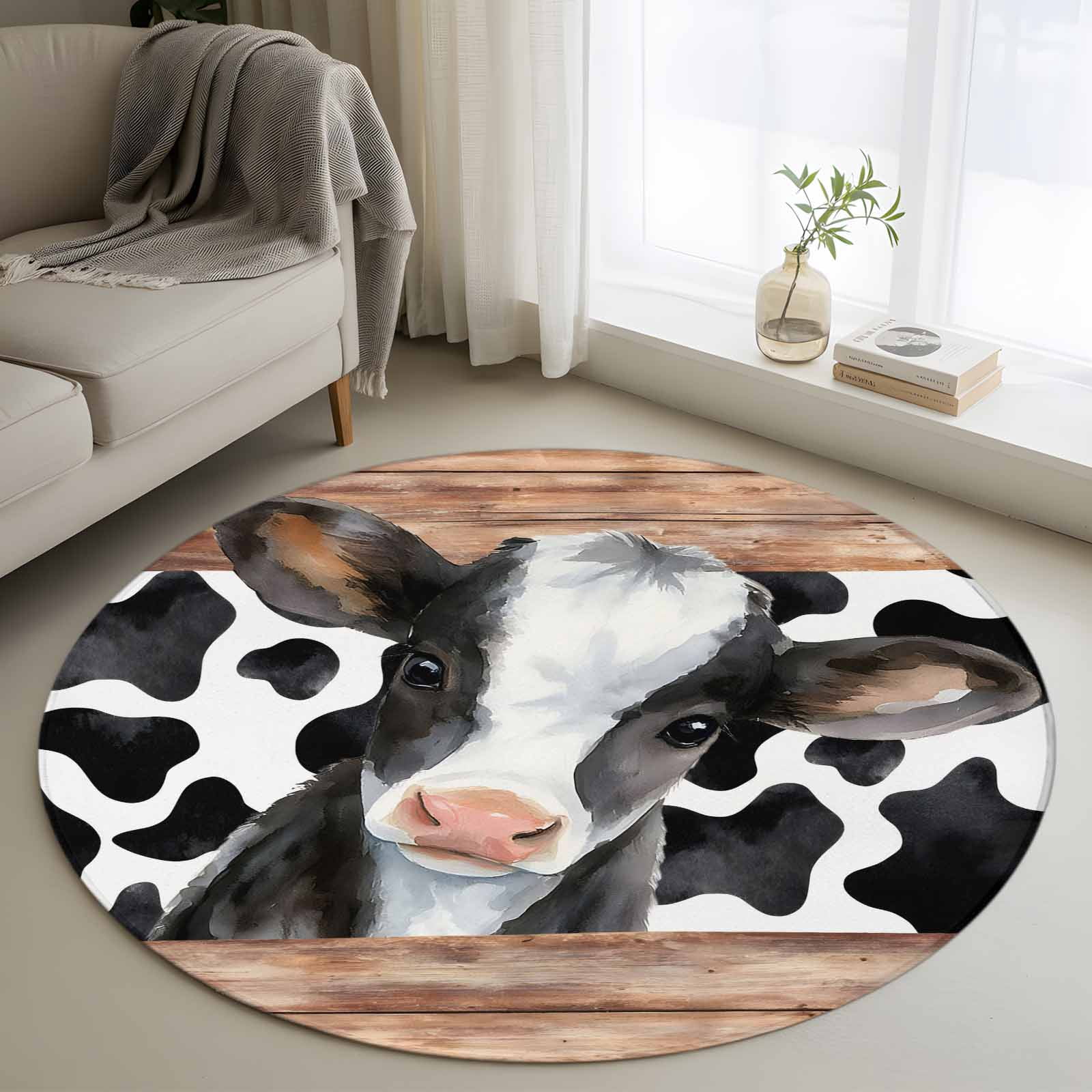 Area Rug 48in, Farms Cute Black White Cows Floor Carpet Living Room Rug ...