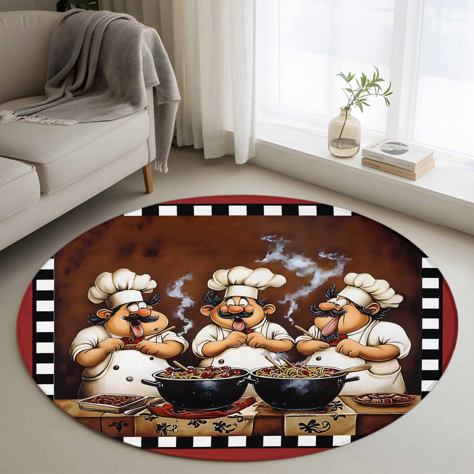 Area Rug 48in, Fun Chef Food Kitchen Cooking Floor Carpet Living Room ...