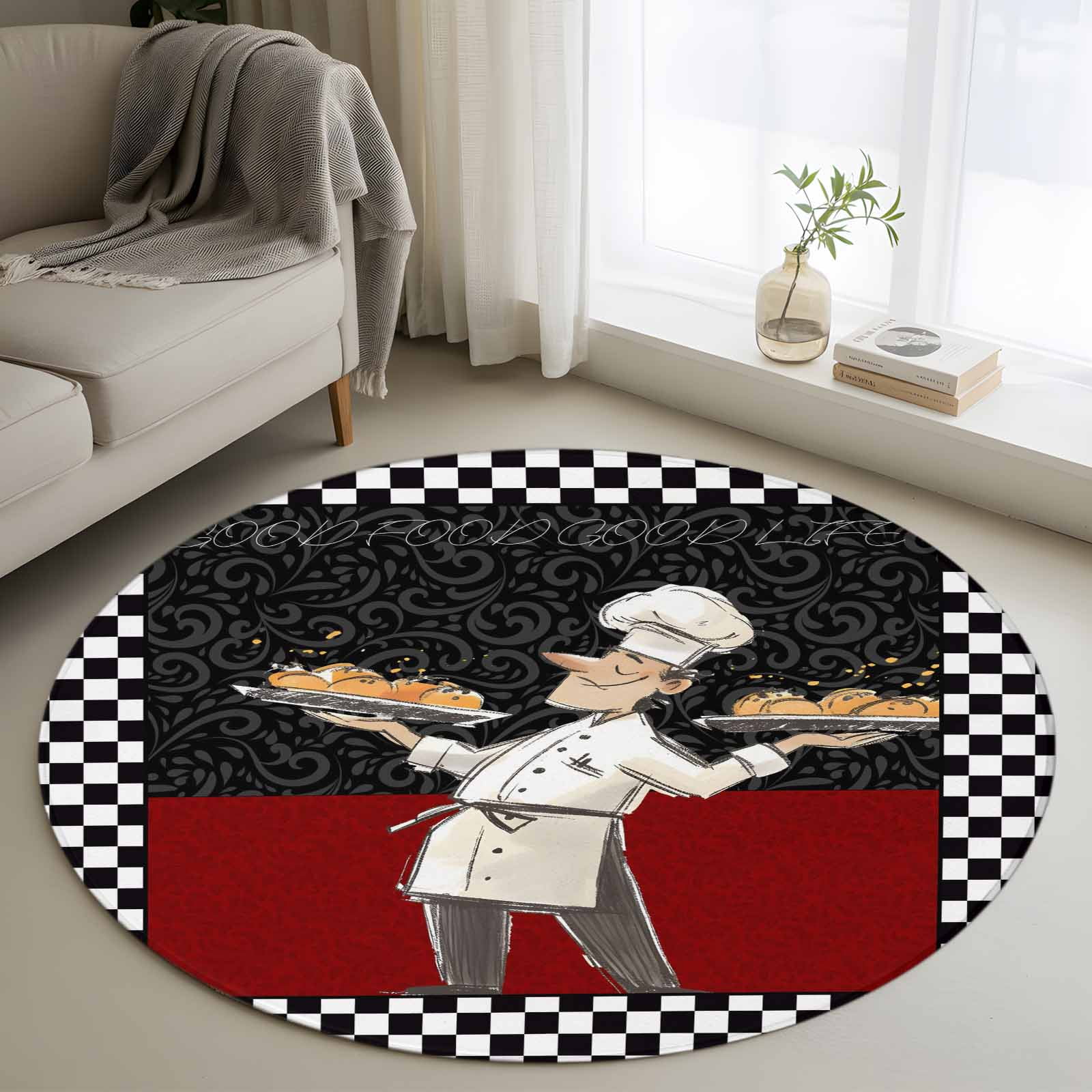 Area Rug 48in, Funny Chef Kitchen Cooking Floor Carpet Living Room Rug ...