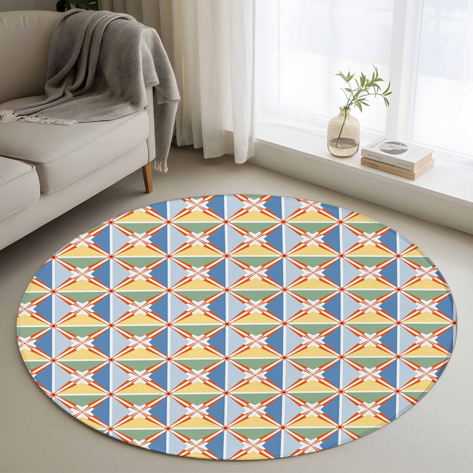Area Rug 48in, Geometric Diamond Traditional Pattern Floor Carpet ...