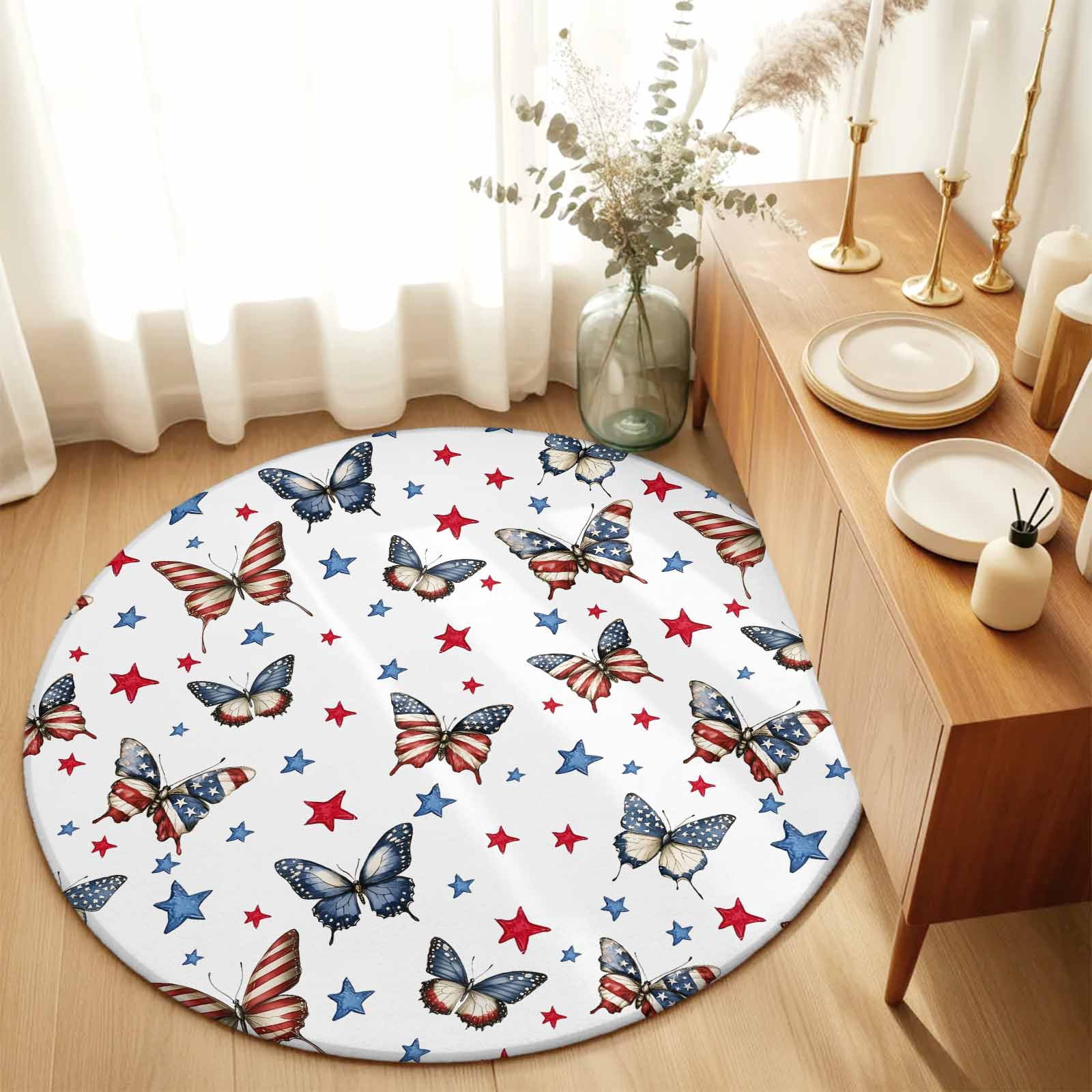 Prepppy Patriots Rug Area Rug 48in, Independence Day Butterfly USA Flag Floor Carpet Living ...
