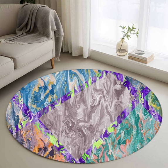 Area Rug 48in, Marble Texture Blue Turquoise Floor Carpet Living Room ...