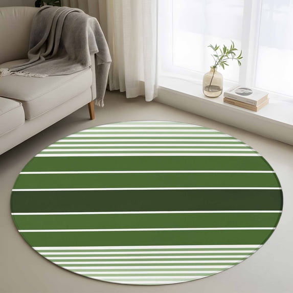 Area Rug 48in, Minimalist Forest Green Line Floor Carpet Living Room Rug, Modern Colorful Gradient Stripe Non-Slip Welcome Mat Indoor Rugs for Bedroom Dining Room