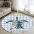 thumbnail image 1 of Area Rug 48in, Ocean Sea Turtle Nautical Floor Carpet Living Room Rug, Summer Lemon Blue Plaid Non-Slip Welcome Mat Indoor Rugs for Bedroom Dining Room, 1 of 9