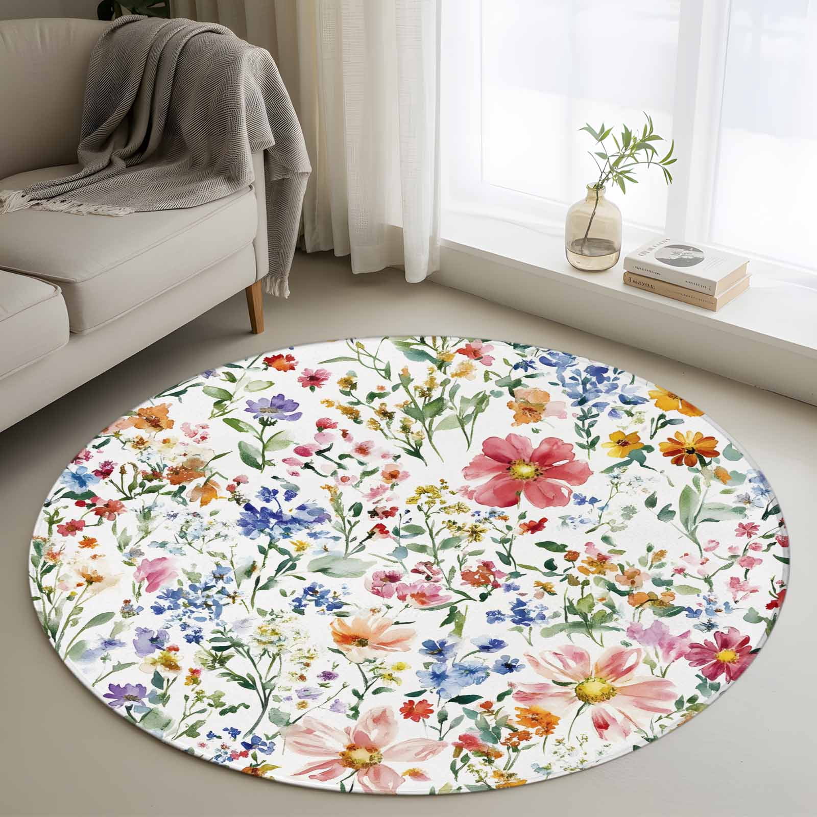 Floer Rugs Area Rug 48in, Spring Seamless Blossom Flower Floor Carpet Living Room ...