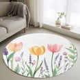 thumbnail image 1 of Area Rug 48in, Spring Tulip Flower Lavender Plant Floor Carpet Living Room Rug, Watercolor Leaves on White Non-Slip Welcome Mat Indoor Rugs for Bedroom Dining Room, 1 of 9