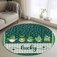 thumbnail image 1 of Area Rug 48in, St Patrick Gnome and Clovers Leaves Floor Carpet Living Room Rug, Lucky Quote on Green Checker Non-Slip Welcome Mat Indoor Rugs for Bedroom Dining Room, 1 of 9