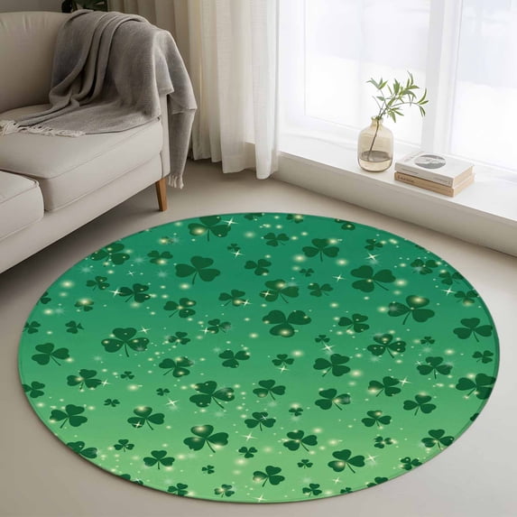 Area Rug 48in, St. Patrick's Day Clovers Leaves Floor Carpet Living Room Rug, Green Irish Leaf Seamless Non-Slip Welcome Mat Indoor Rugs for Bedroom Dining Room