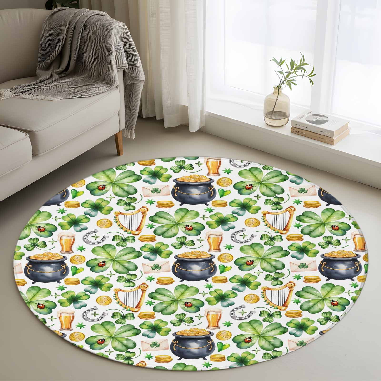 Coins Area Rug Area Rug 48in, St. Patrick's Day Gold Coin Leaves Floor Carpet Living ...