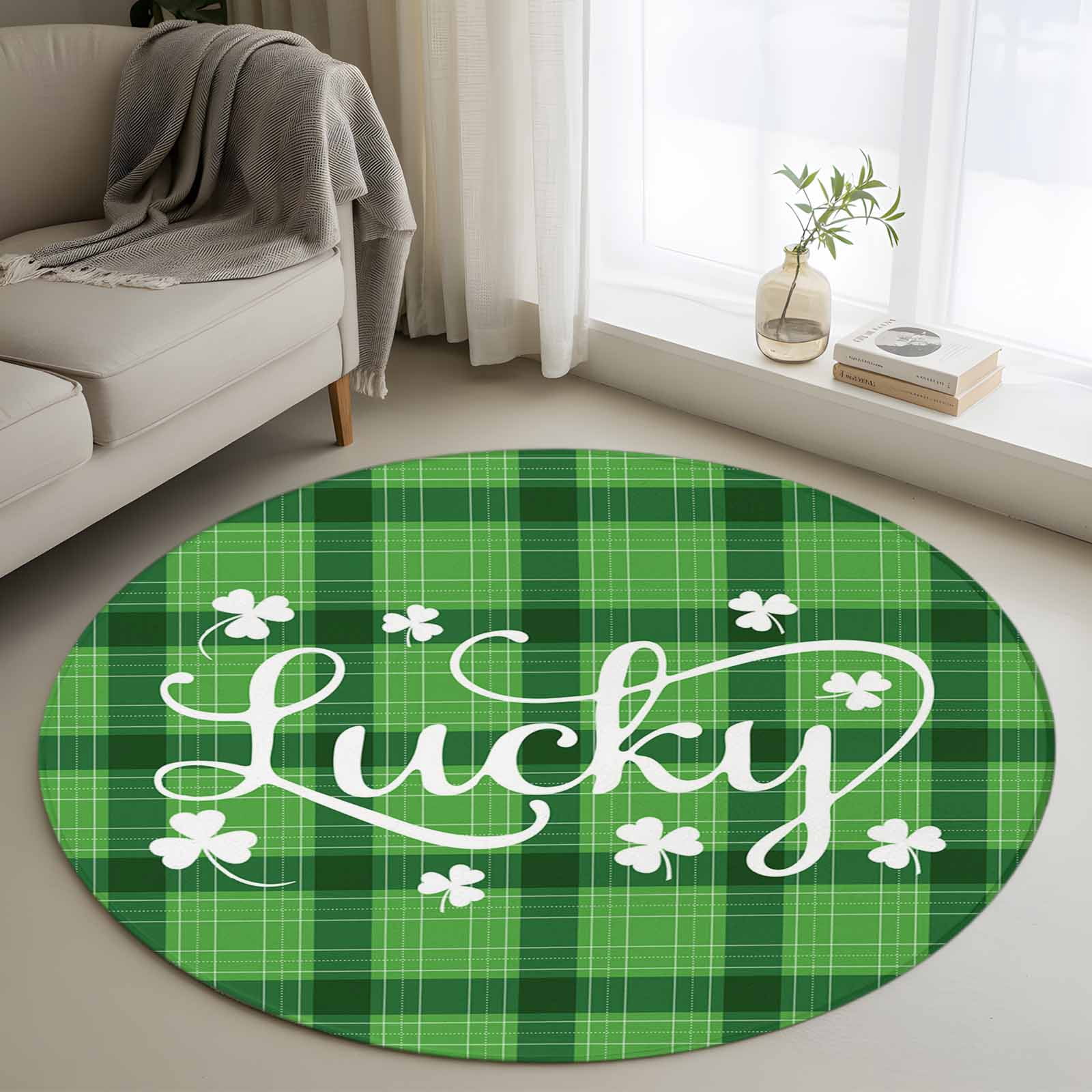Word Rug Area Rug 48in, St Patrick's Day White Lucky Word Floor Carpet Living ...