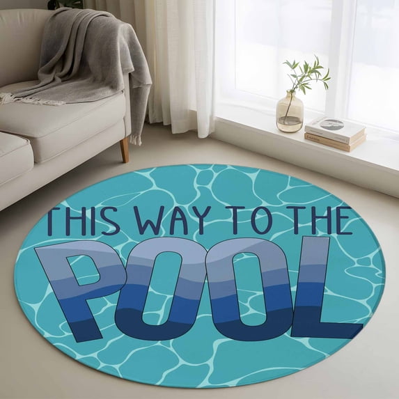 Area Rug 48in, Summer Blue Swimming Pool Floor Carpet Living Room Rug ...