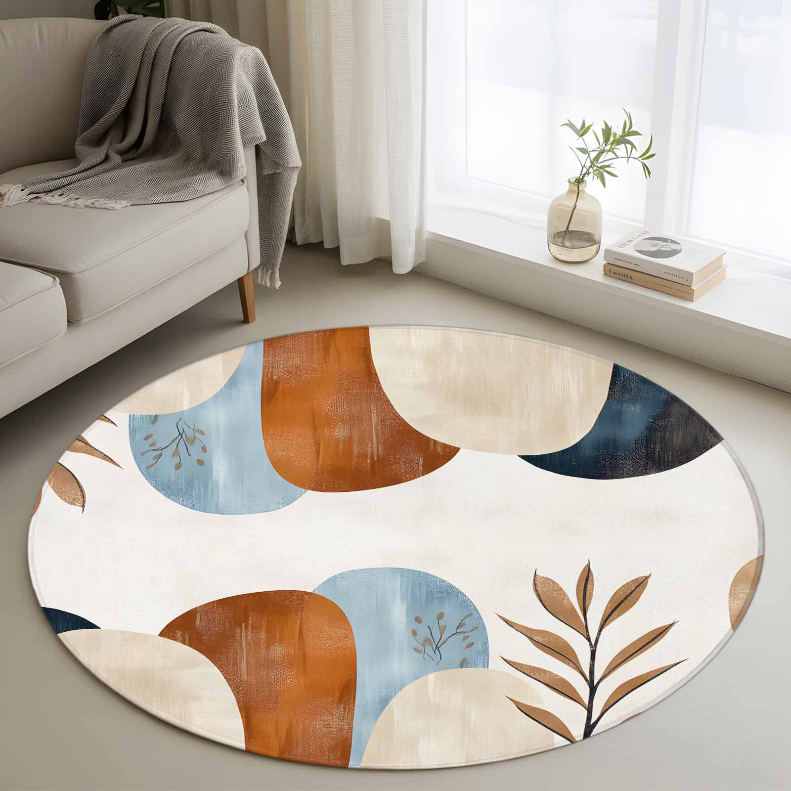 Area Rug 48in, Terracotta Aesthetic Abstract Leaves Floor Carpet Living ...