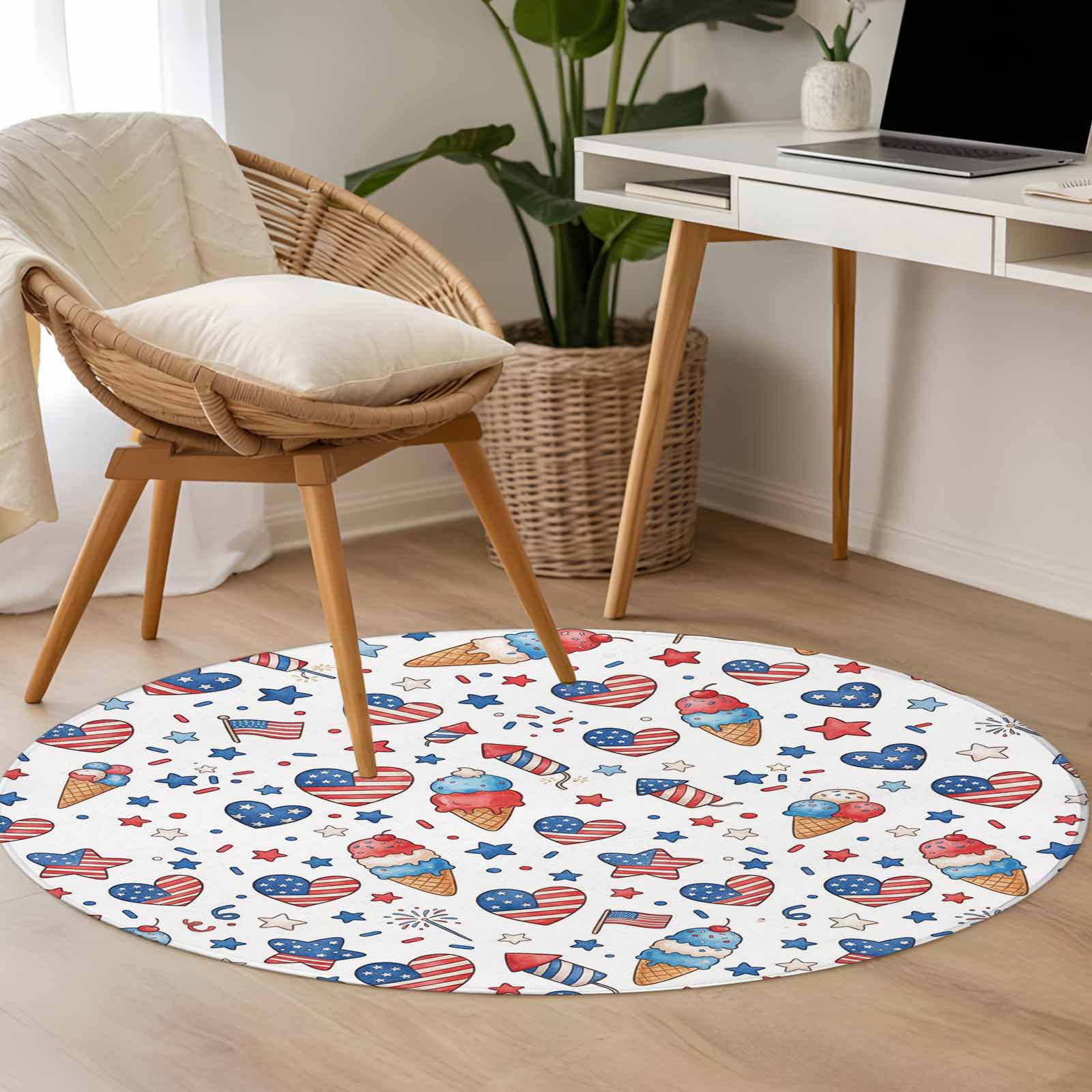Area Rug 48in, USA Patriotic Ice Cream Floor Carpet Living Room Rug ...