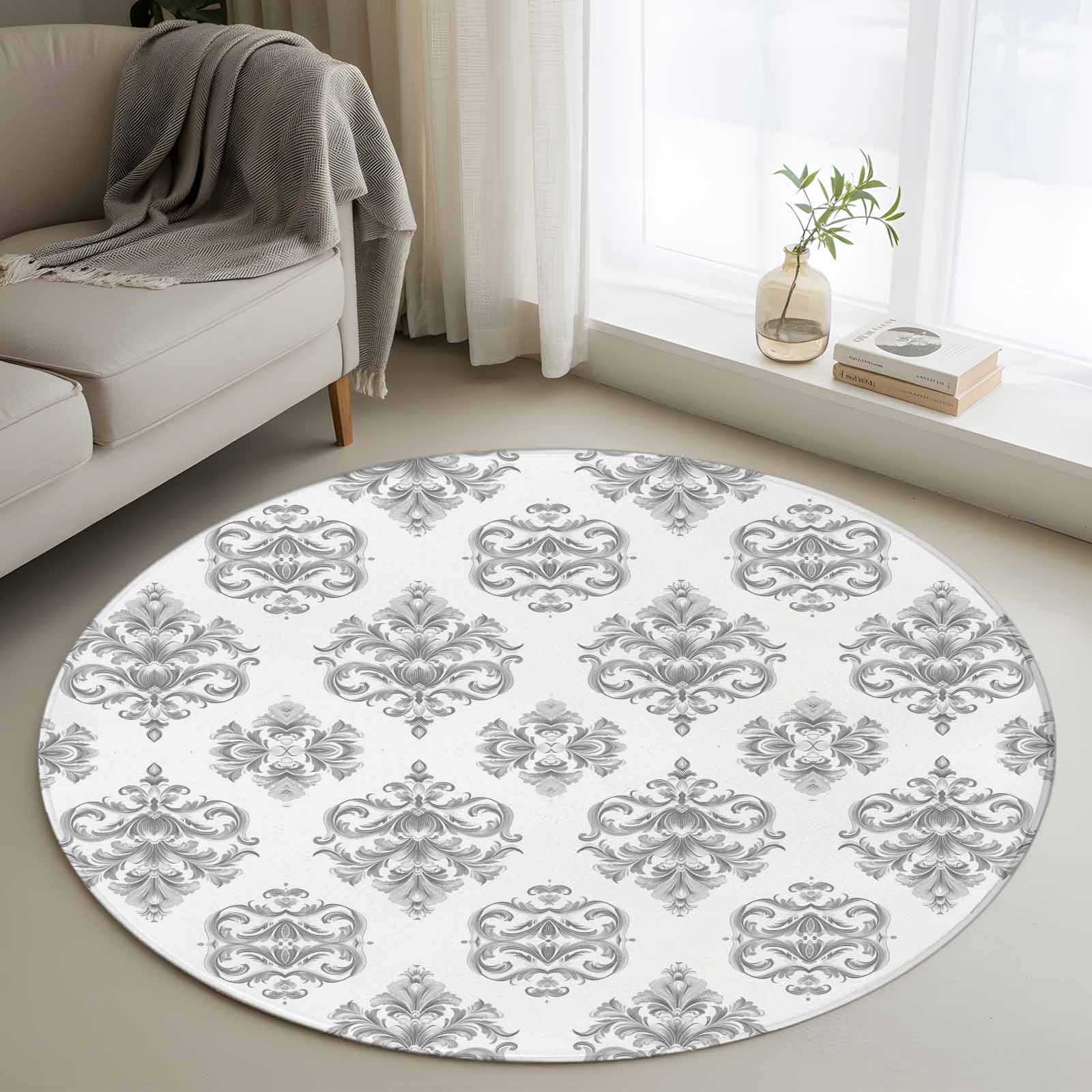 Area Rug 48in, Vintage Medieval Flower Texture Floor Carpet Living Room ...