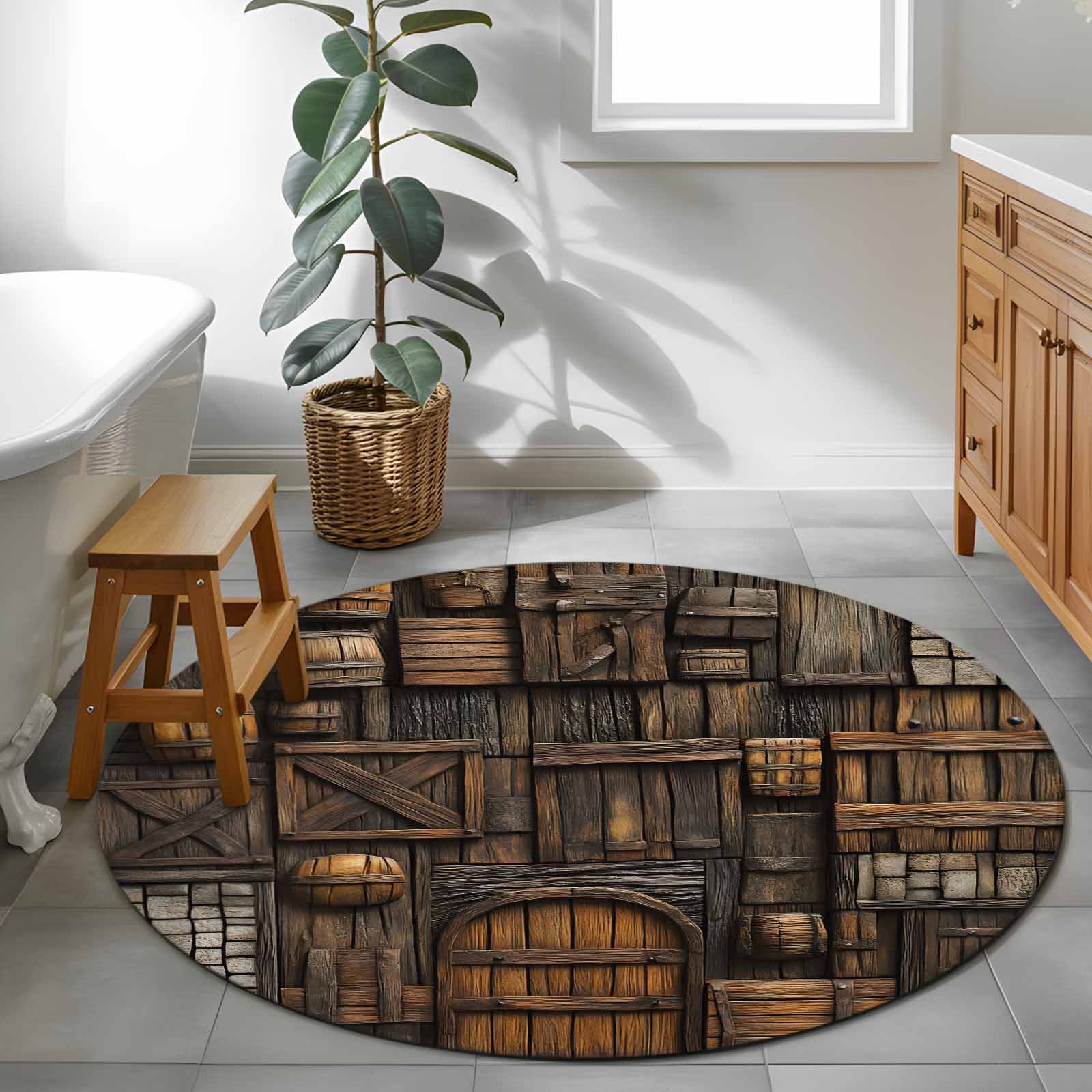 Medieval Area Rug Area Rug 48in, Vintage Medieval Wooden Door Floor Carpet Living Room ...