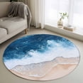 thumbnail image 1 of Area Rug 48in, Watercolor Beach Sea Wave Floor Carpet Living Room Rug, Modern Seaside Ombre Scene Non-Slip Welcome Mat Indoor Rugs for Bedroom Dining Room, 1 of 9
