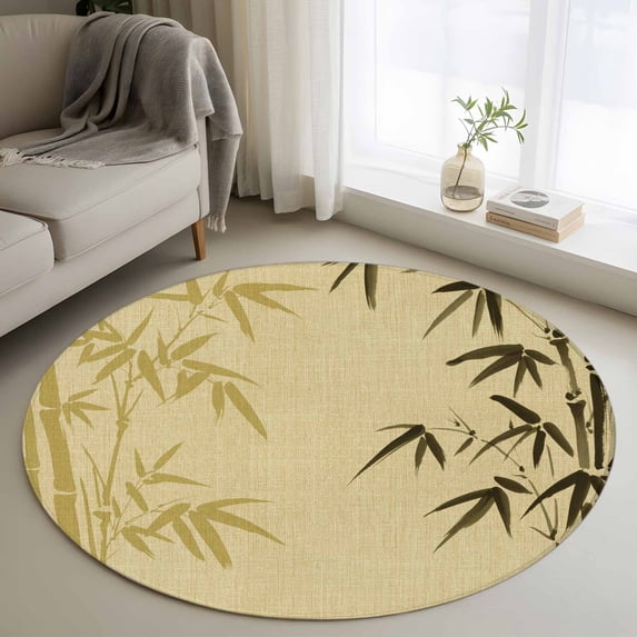 Area Rug 48in, Watercolor Nature Asian Plant Floor Carpet Living Room Rug, Retro Chinese Painting Non-Slip Welcome Mat Indoor Rugs for Bedroom Dining Room
