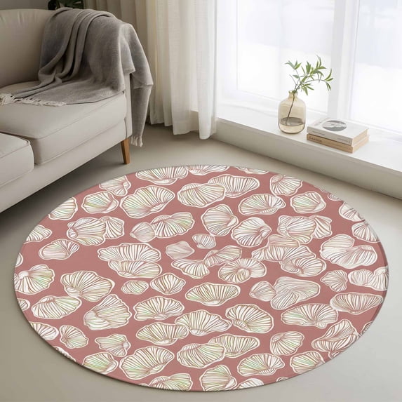 Area Rug 48in, Watercolor Ocean Shell Floor Carpet Living Room Rug, Abstract Marine Life Non-Slip Welcome Mat Indoor Rugs for Bedroom Dining Room