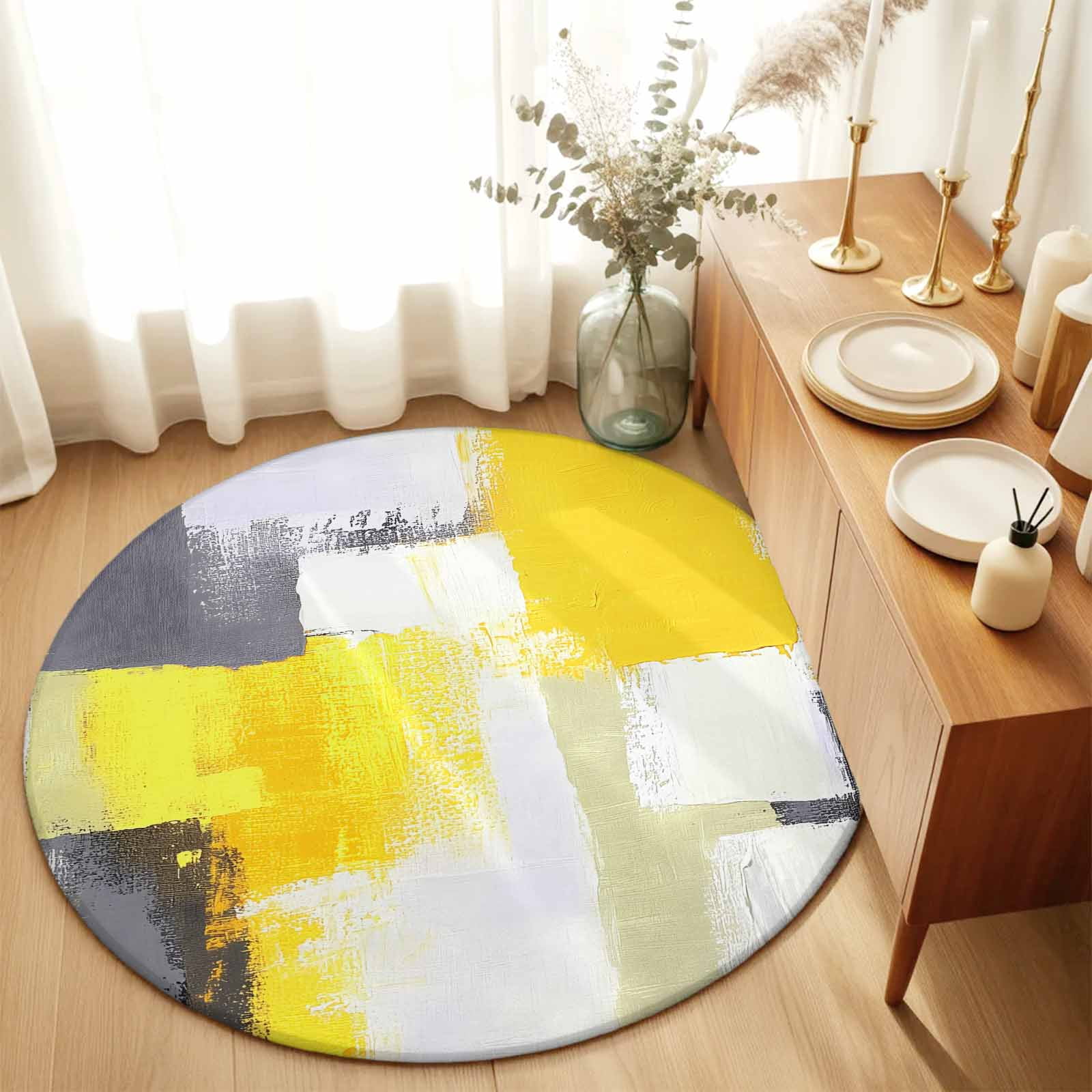 Area Rug 48in, Yellow Gradient Color Block Graffiti Art Floor Carpet ...
