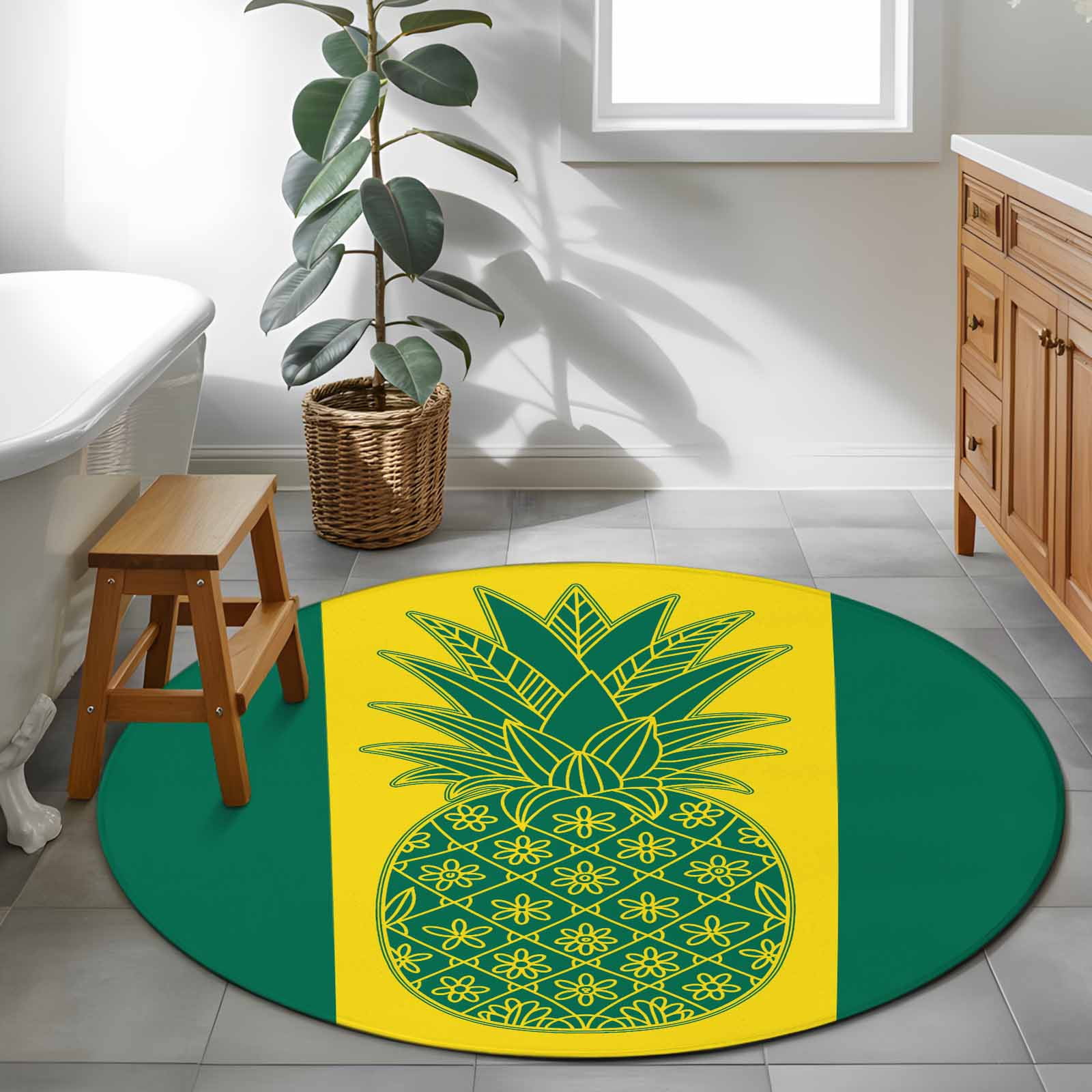 Pineaaple Insoired Rug Area Rug 48in, Yellow and Green Pineapple Floor Carpet Living Room Rug ...