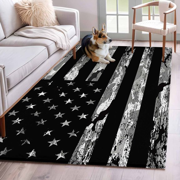 Area Rug 4x6 Ft, American Rustic Flag, Non Slip Area Rugs for Bedroom, Independence Day USA Star Stripes Flag Washable Low Pile Indoor Throw Carpet for Home Office Study Room Dining Room Nursery