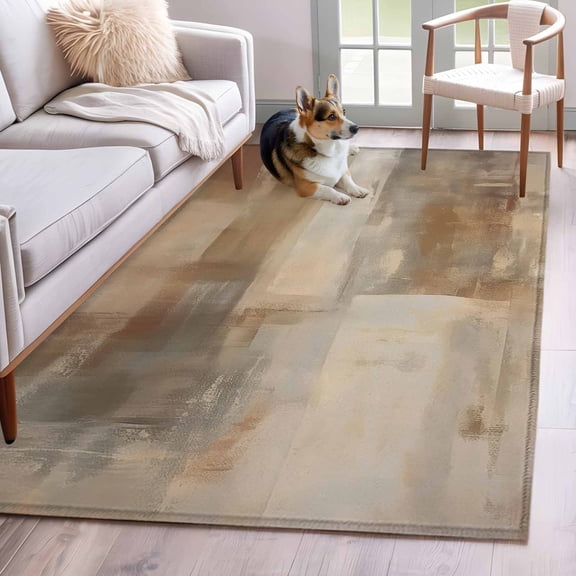 Area Rug 4x6 Ft, Brown Non Slip Area Rugs for Bedroom, Oil Painting Abstract Art Contemporary Washable Low Pile Indoor Throw Carpet for Home Office Study Room Dining Room Nursery