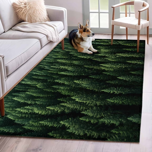 Area Rug 4x6 Ft, Green Forest Non Slip Area Rugs for Bedroom, Pine Trees Modern Mysterious Art Washable Low Pile Indoor Throw Carpet for Home Office Study Room Dining Room Nursery