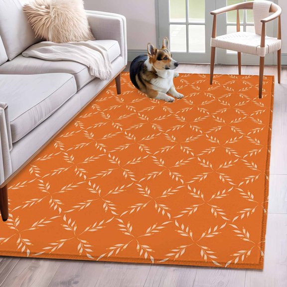 Area Rug 4x6 Ft, Orange Morocco Non Slip Area Rugs for Bedroom, Geometric Leaf Diamond Lattice Abstract Washable Low Pile Indoor Throw Carpet for Home Office Study Room Dining Room Nursery