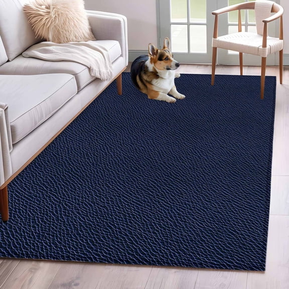 Area Rug 4x6 Ft, Solid Dark Blue Non Slip Area Rugs for Bedroom, Minimalism Abstract Denim Texture Washable Low Pile Indoor Throw Carpet for Home Office Study Room Dining Room Nursery